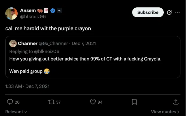 Ansem tweet: call me harold wit the purple crayon